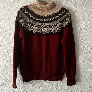 Women’s Red Fair Isle Style Alpaca Wool Sweater with Cream Yoke